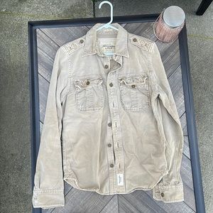 Worn, but in a good way. Vintage A&F cargo button-up shirt.